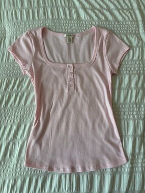 Bozzolo Light Pink Ribbed Short Sleeve Women Y2K Top